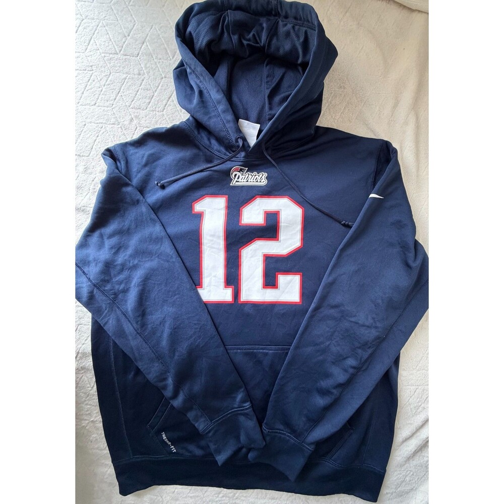Nike Tom Brady #12 Patriots Hoodie Mens M NFL Therma-FIT Navy Pullover